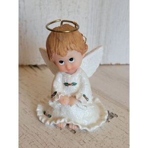 Holly Babes glitter cherub girl mistletoe ornament Xmas